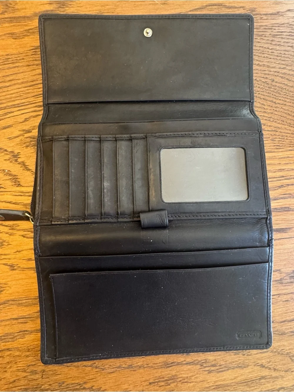 Coach Legacy Black Navy Vintage Trifold Wallet Checkbook Pocket Zip Continental